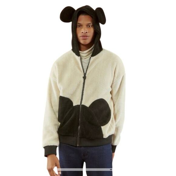 Hidden Mickey Mouse Sherpa Jacket Heavy Coat Hooded Disney Forever 21 Mens M - Picture 2 of 8